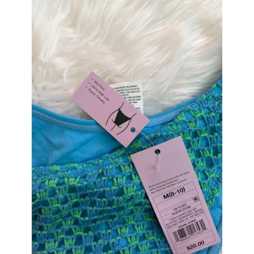 Wild Fable Bikini Bottom Womens M Blue Green NWT Crochet High Leg Cheeky Swim - Picture 3 of 3